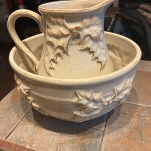 Boyds Home Collection Cream Ceramic Pitcher and Bowl Set